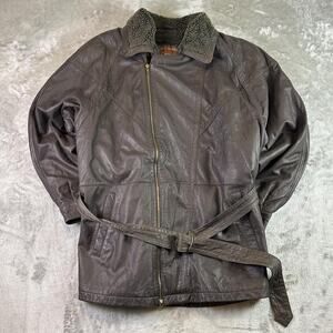 VTG Wilsons Adventure Bound Leather Bomber Jacket Mens L Sherpa Lined Belted